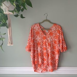 Escapade Orange and White Flowy Summer Top Blouse